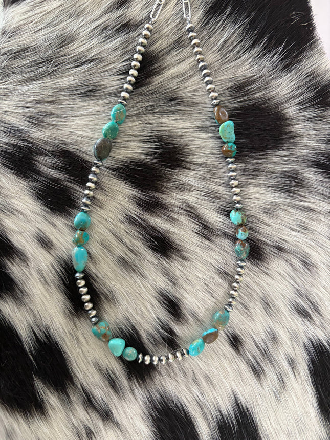 16"4mm Sterling Silver 4mm Saucer w/ Genuine Turquoise Necklace