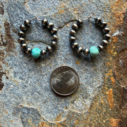 Sterling Silver Turquoise Pearl Hoop Earrings