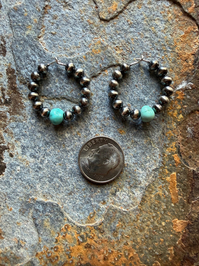 Sterling Silver Turquoise Pearl Hoop Earrings