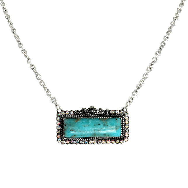 18" Western Rectangle Turquoise Concho Necklace: Turquoise