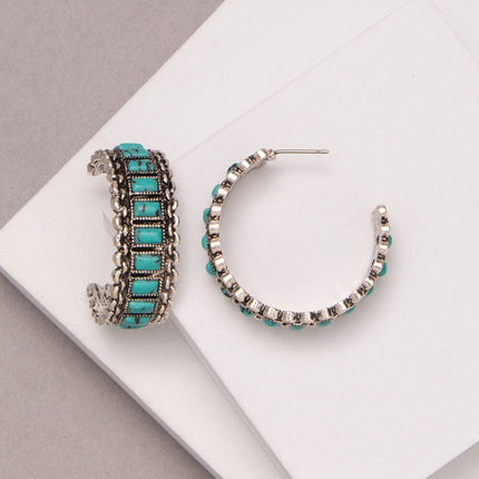 Western Rectangle Turquoise Cuff Earrings