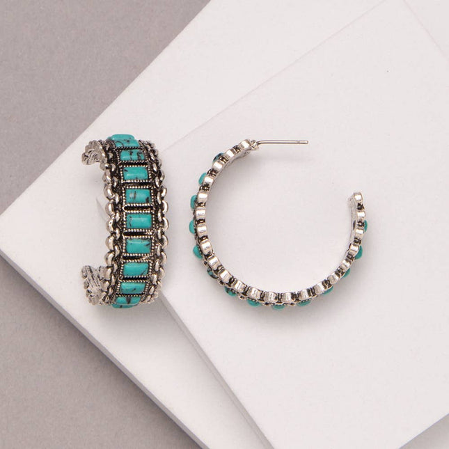 Western Rectangle Turquoise Cuff Earrings