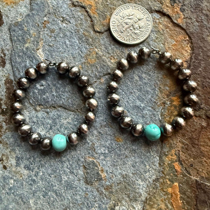 Sterling Silver Turquoise Pearl Hoop Earrings