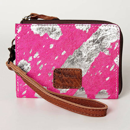 American Darling Pink & Silver Cowhide Wristlet