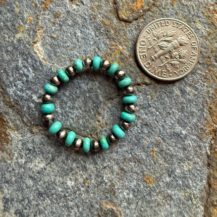 Sterling Silver Pearl Kingman Turquoise Beaded Ring