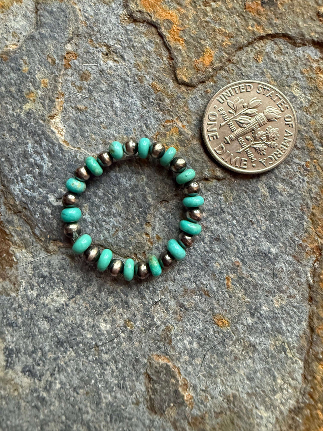 Sterling Silver Pearl Kingman Turquoise Beaded Ring