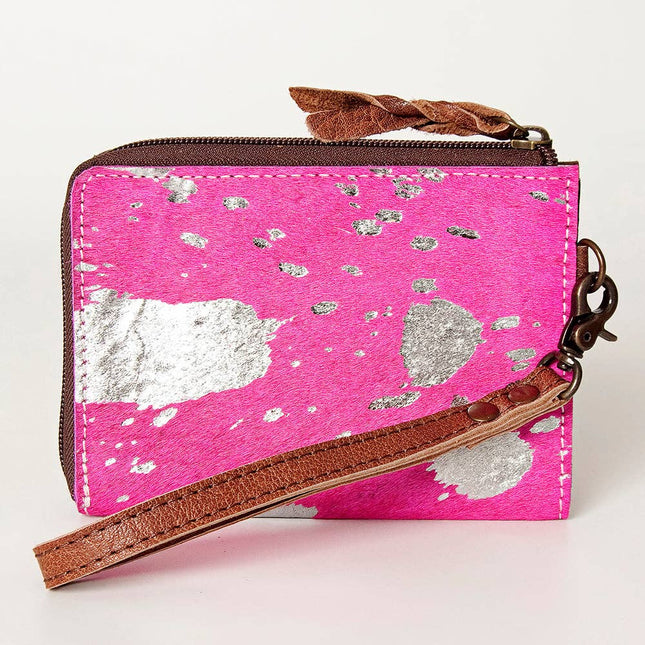 American Darling Pink & Silver Cowhide Wristlet