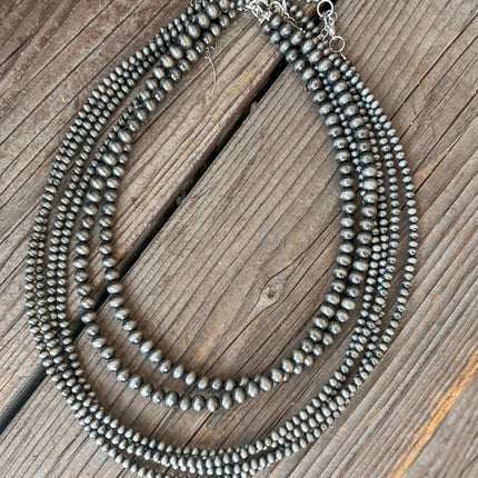 16" 4, 6 and 8mm Silver Beaded Navajo Pearl Strand Stackable Necklace