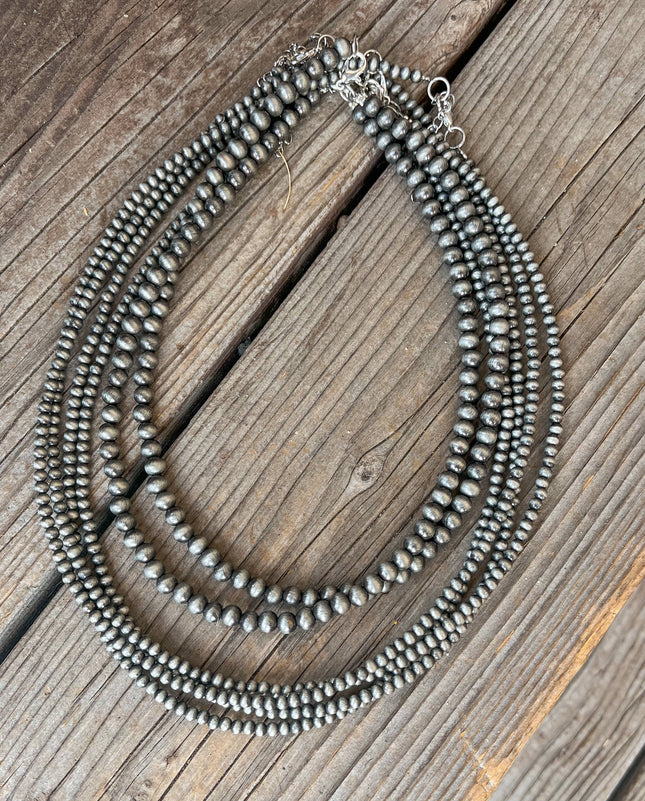 16" 4, 6 and 8mm Silver Beaded Navajo Pearl Strand Stackable Necklace