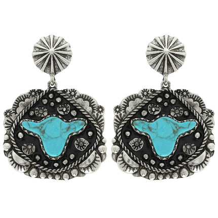 Western Turquoise Cow Head Concho Earrings