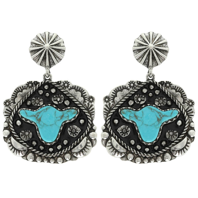 Western Turquoise Cow Head Concho Earrings