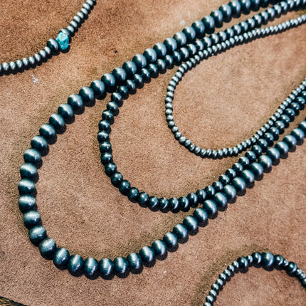 16" 4, 6 and 8mm Silver Beaded Navajo Pearl Strand Stackable Necklace